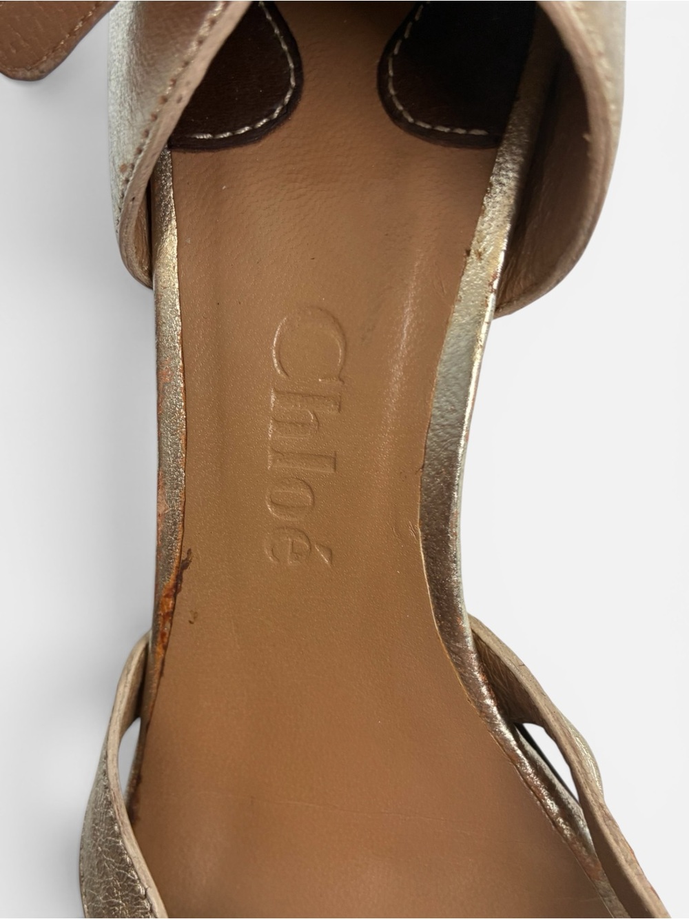 Chloé Metallic Gold Leather Braided Sandal Heels - Picture 2 of 7